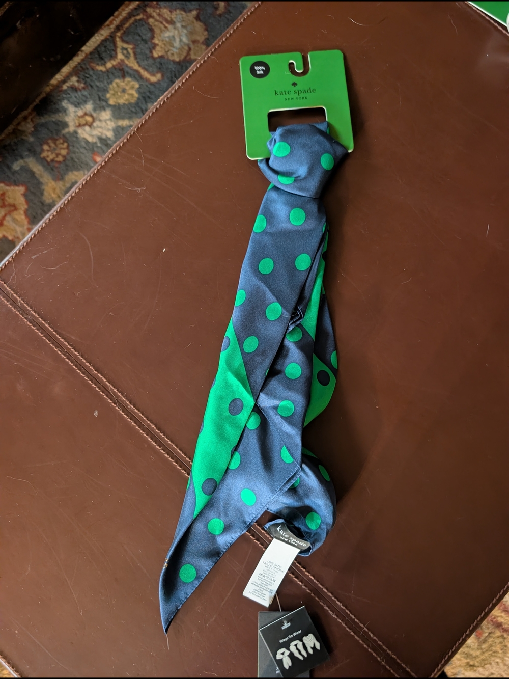 kate spade Navy & Green Polka Dot Silk Square Scarf - Picture 2 of 6